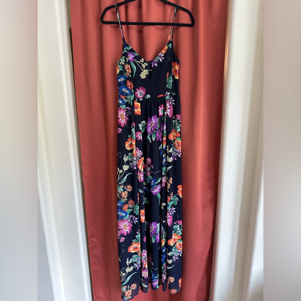 Express Black Floral Maxi Dress Sheer Overlay Lined Sleeveless Womens XS